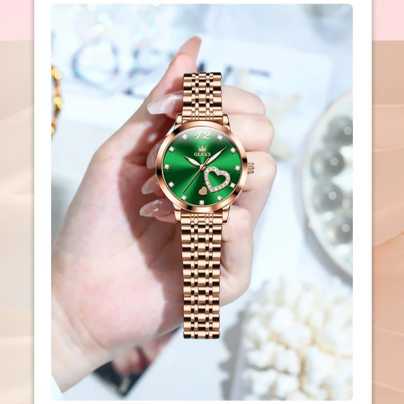 Ceas de dama Olevs CS1689, otel inoxidabil, rose gold, cadran verde - poza 2