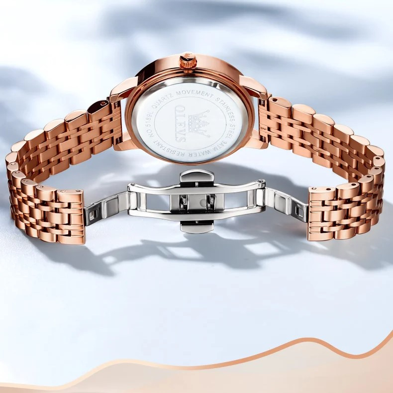 Ceas de dama Olevs CS1689, otel inoxidabil, rose gold, cadran verde - poza 4