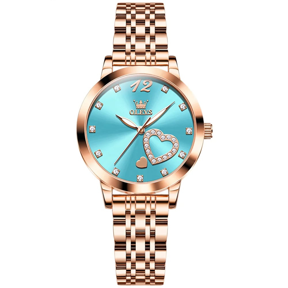 Ceas de dama Olevs CS1690, otel inoxidabil, rose gold, cadran turcoaz - poza 1