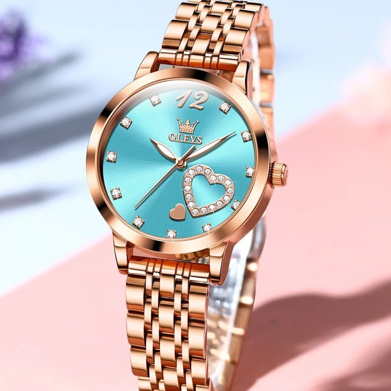 Ceas de dama Olevs CS1690, otel inoxidabil, rose gold, cadran turcoaz - poza 2