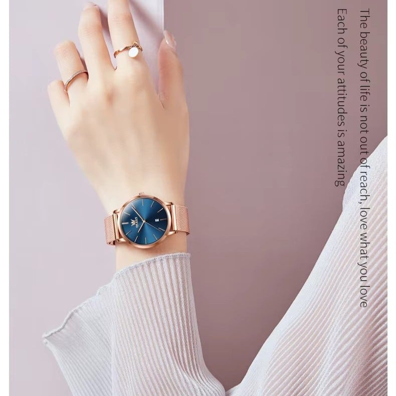 Ceas de dama Olevs CS1923, otel inoxidabil, rose gold, cadran albastru - poza 2
