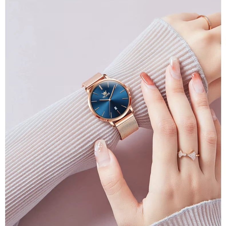 Ceas de dama Olevs CS1923, otel inoxidabil, rose gold, cadran albastru - poza 3