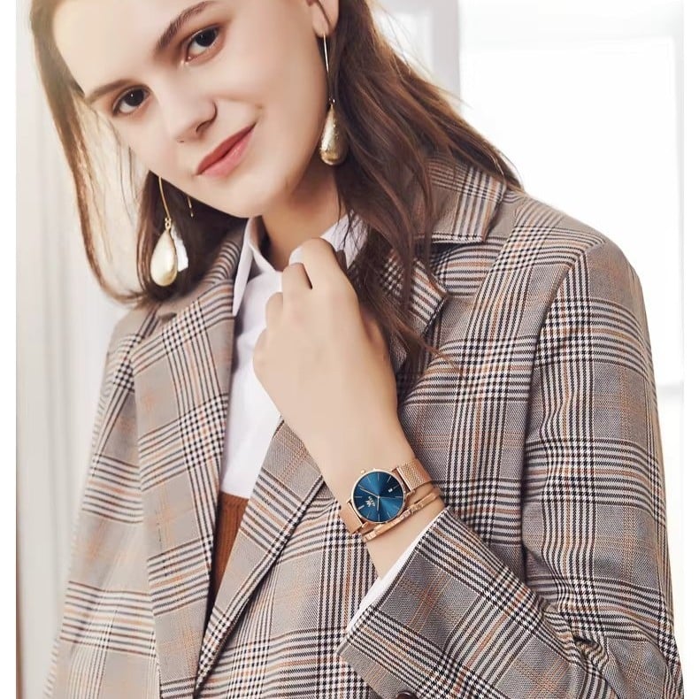 Ceas de dama Olevs CS1923, otel inoxidabil, rose gold, cadran albastru - poza 4