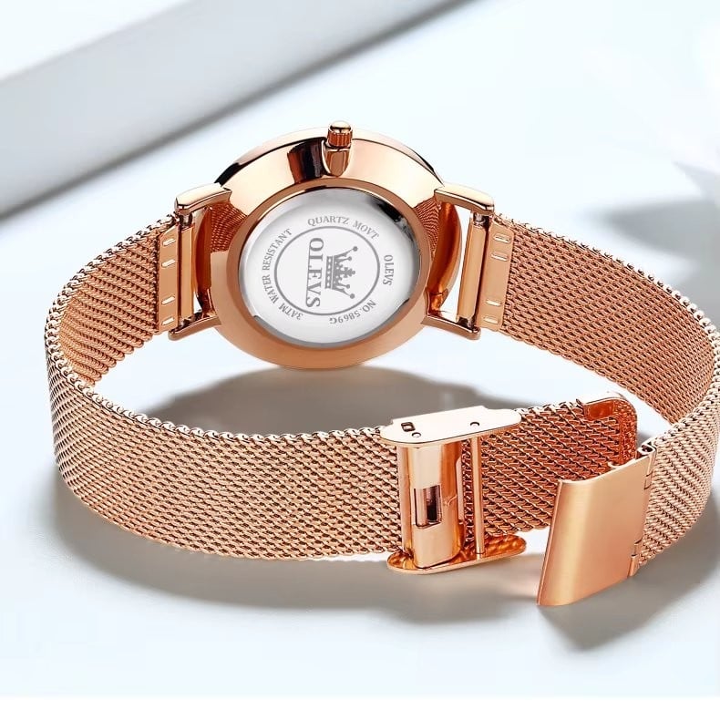 Ceas de dama Olevs CS1923, otel inoxidabil, rose gold, cadran albastru - poza 5