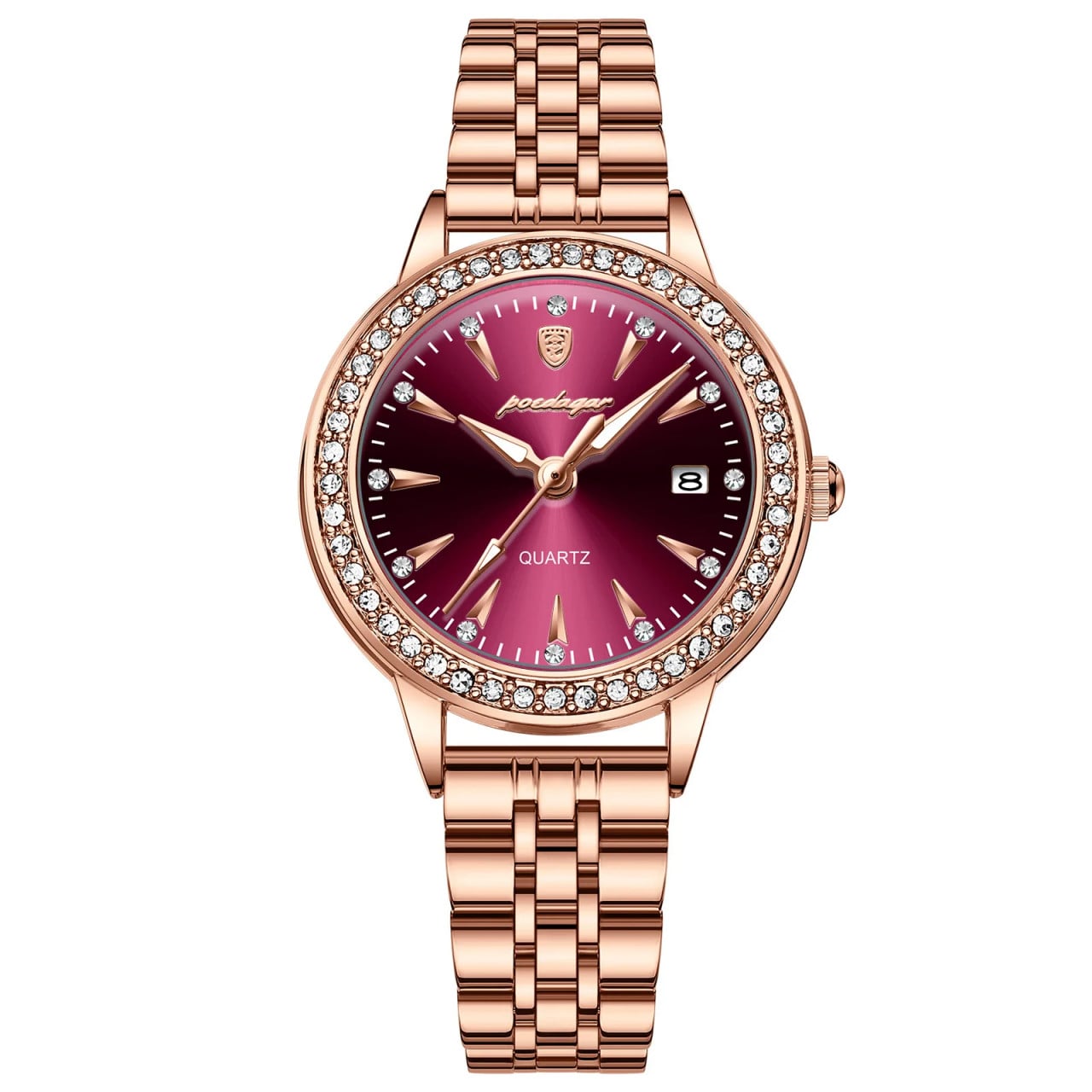 Ceas de dama Poedagar CS1674, otel inoxidabil, rose gold, cadran rosu - poza 1