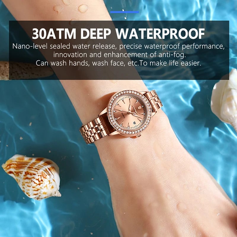 Ceas de dama Poedagar CS1674, otel inoxidabil, rose gold, cadran rosu - poza 3