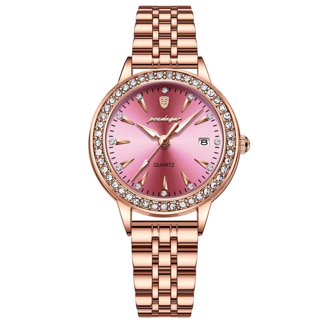 Ceas de dama Poedagar CS1676, otel inoxidabil, rose gold, cadran roz