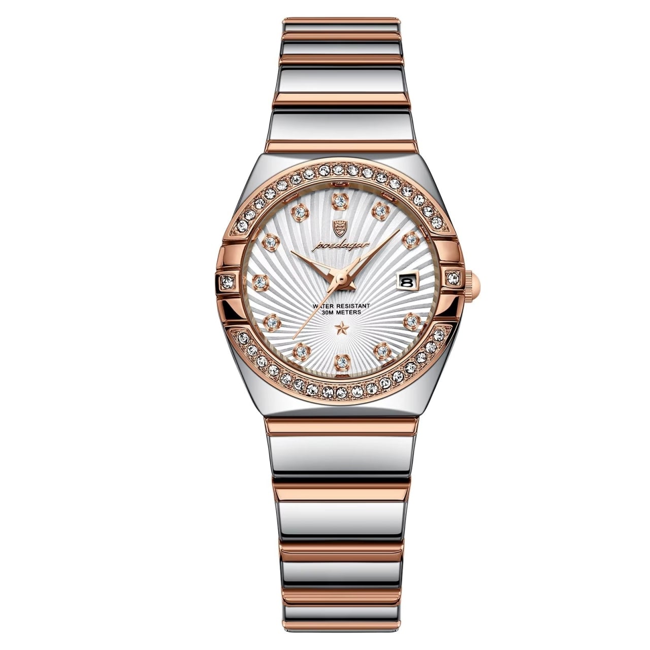 Ceas de dama Poedagar CS1866, otel inoxidabil, argintiu-rose gold, cadran alb - poza 1