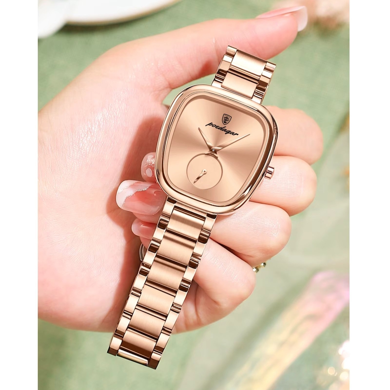 Ceas de dama Poedagar CS1896, otel inoxidabil, rose gold, cadran albastru - poza 4