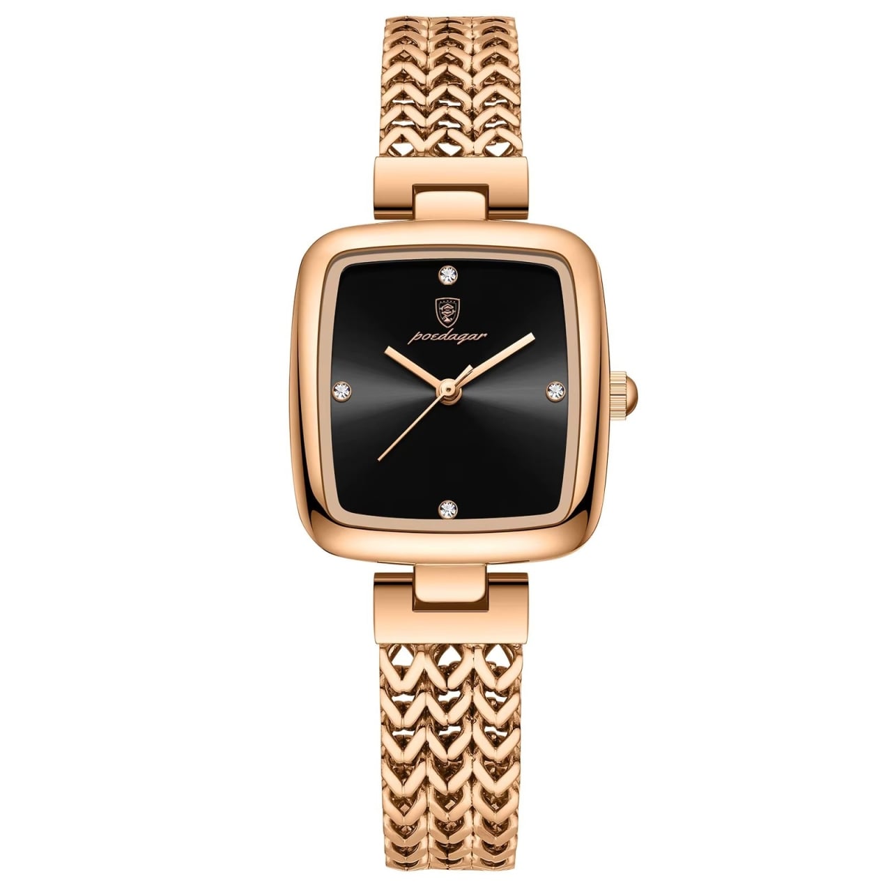 Ceas de dama Poedagar CS1911, otel inoxidabil, rose gold, cadran negru - poza 1