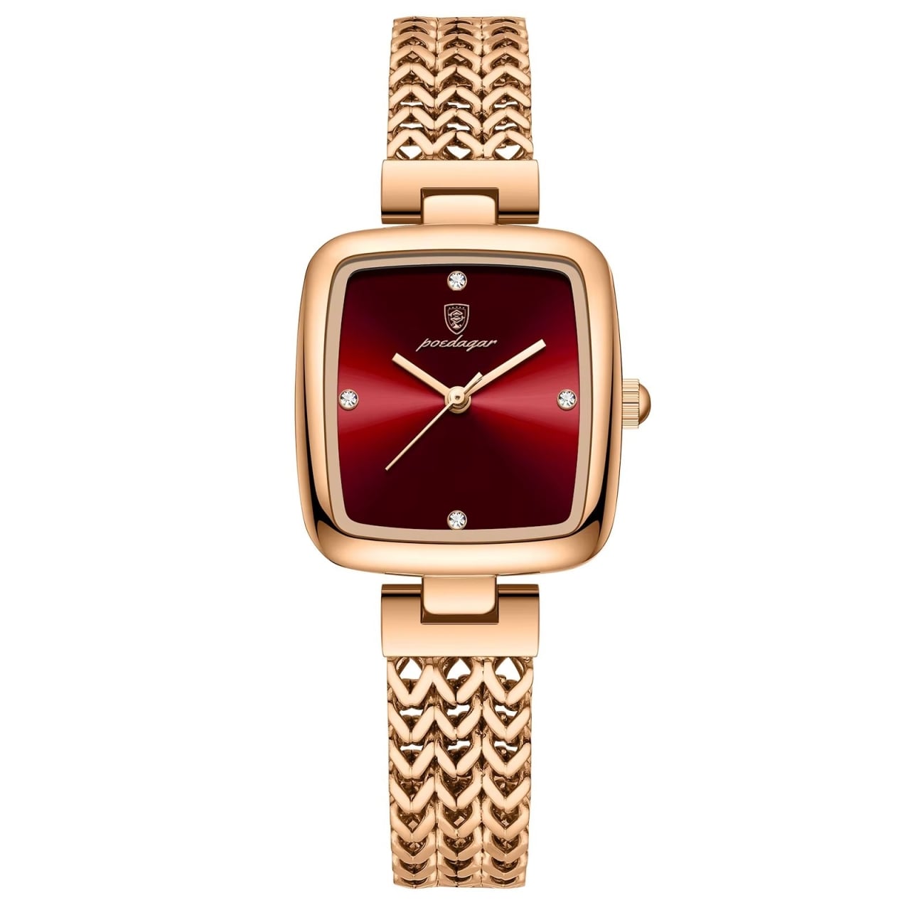 Ceas de dama Poedagar CS1914, otel inoxidabil, rose gold, cadran visiniu