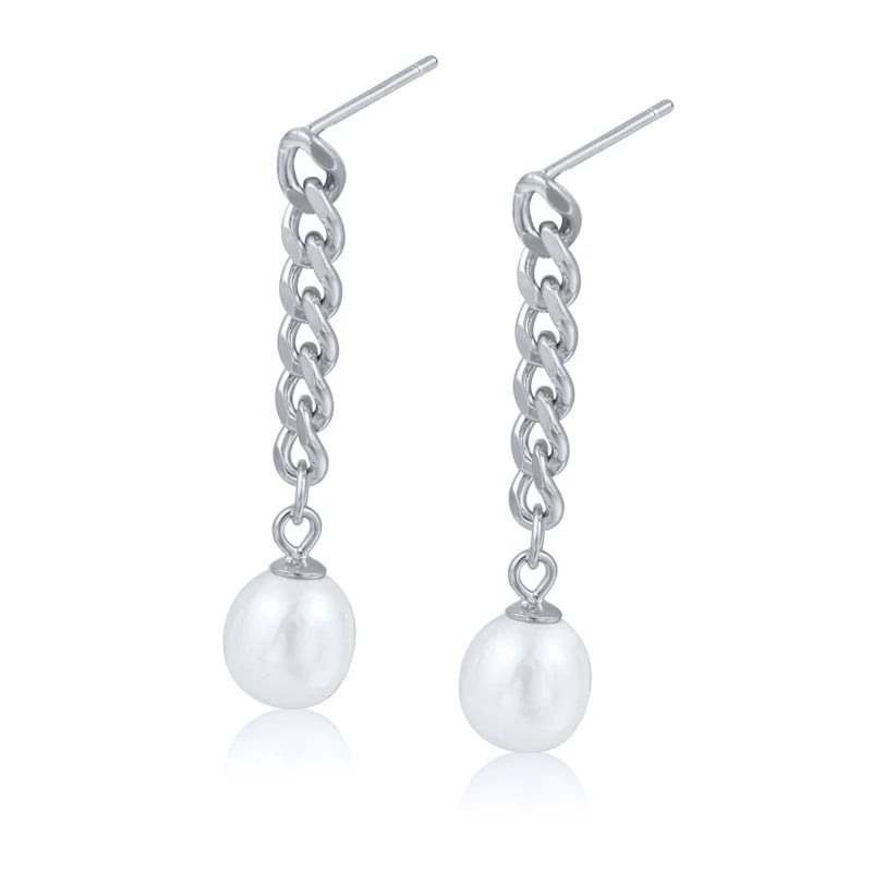 Cercei argint 925, JW1106, model elegant cu perla, placati cu rodiu - poza 1