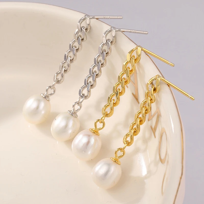 Cercei argint 925, JW1106, model elegant cu perla, placati cu rodiu - poza 3