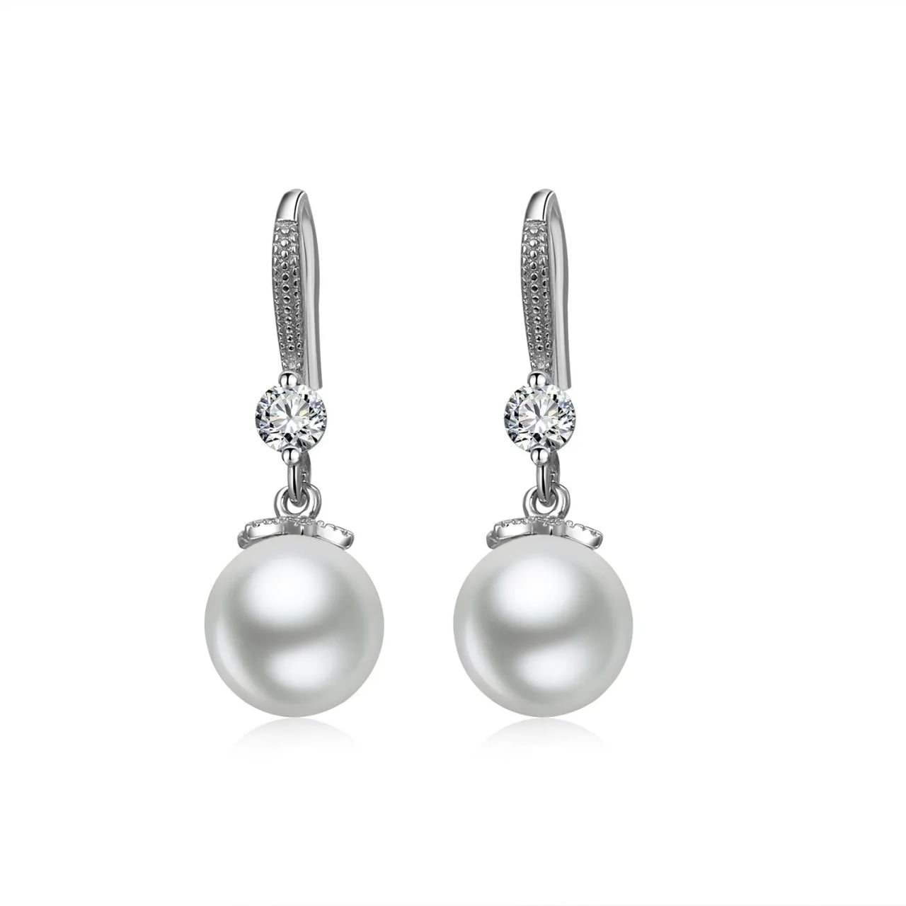 Cercei argint 925, JW1111, model elegant cu perla, placati cu rodiu - poza 1