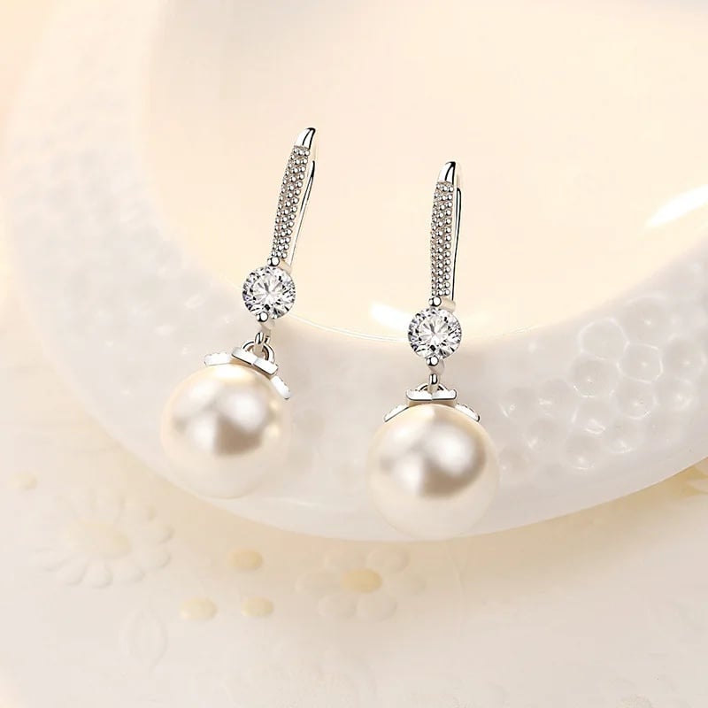 Cercei argint 925, JW1111, model elegant cu perla, placati cu rodiu - poza 3