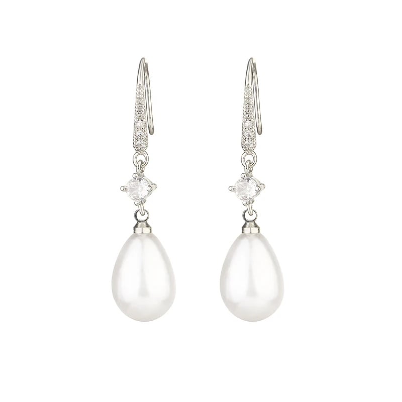 Cercei argint 925, JW1113, model elegant cu perla, placati cu rodiu - poza 1