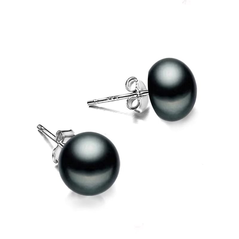 Cercei argint 925, JW1125, model cu perla neagra, placati cu rodiu - poza 1
