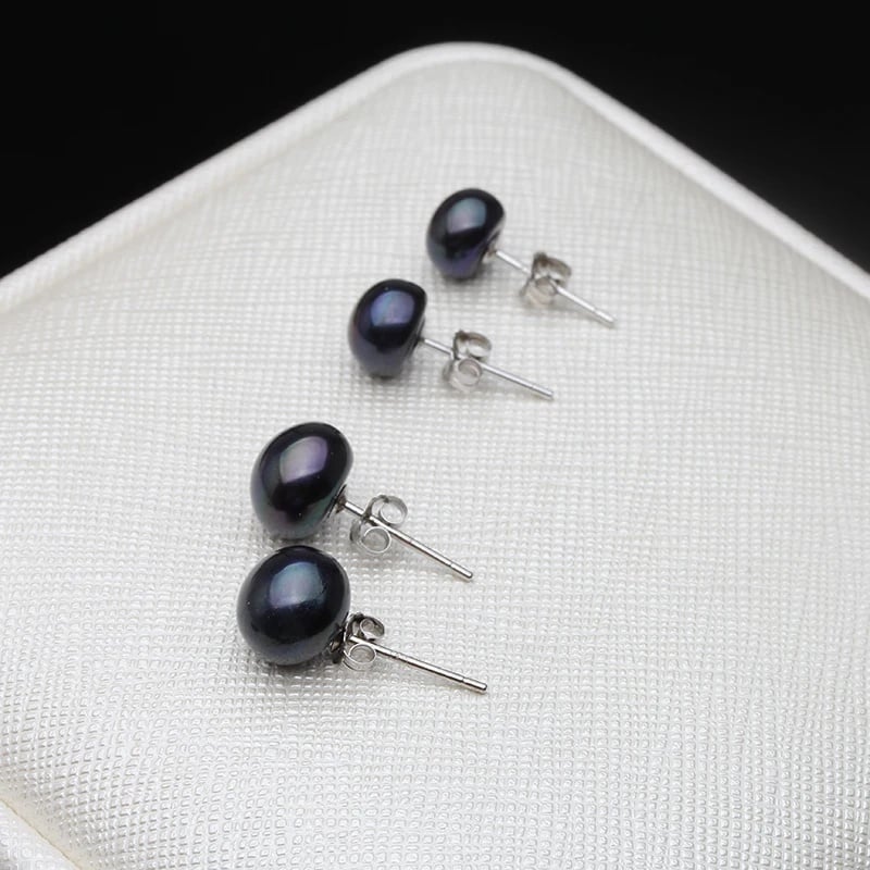 Cercei argint 925, JW1125, model cu perla neagra, placati cu rodiu - poza 3