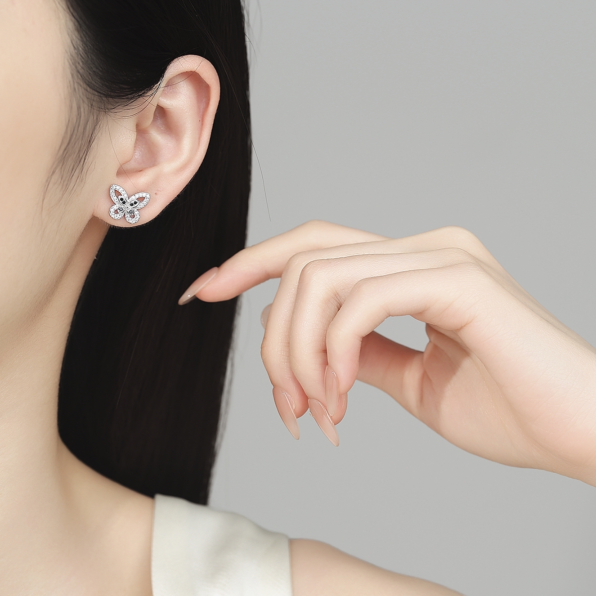 Cercei argint 925, JW1585, model fluture, placati cu rodiu - poza 2