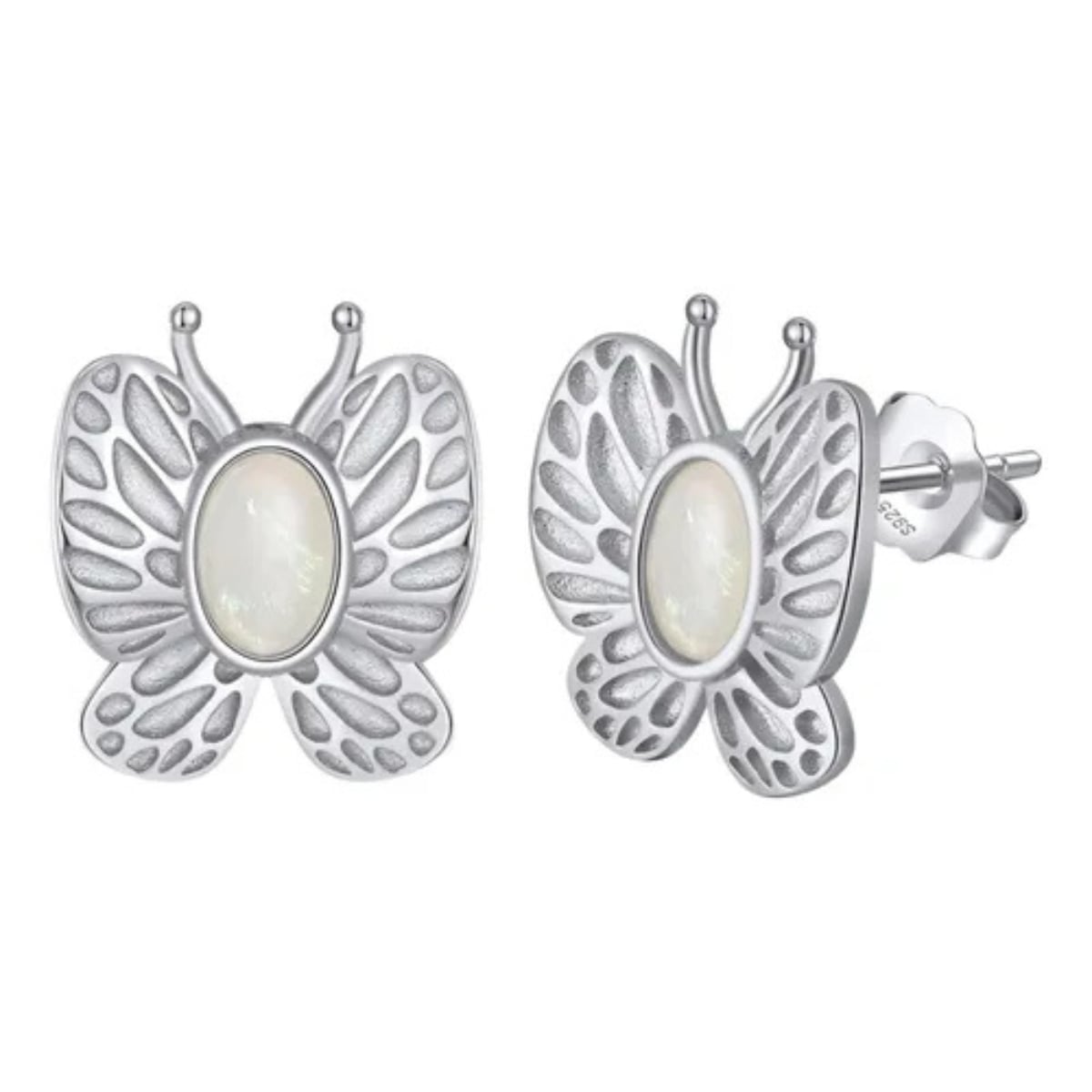 Cercei argint 925, JW1694, model fluture cu piatra Opal, placati cu rodiu - poza 1