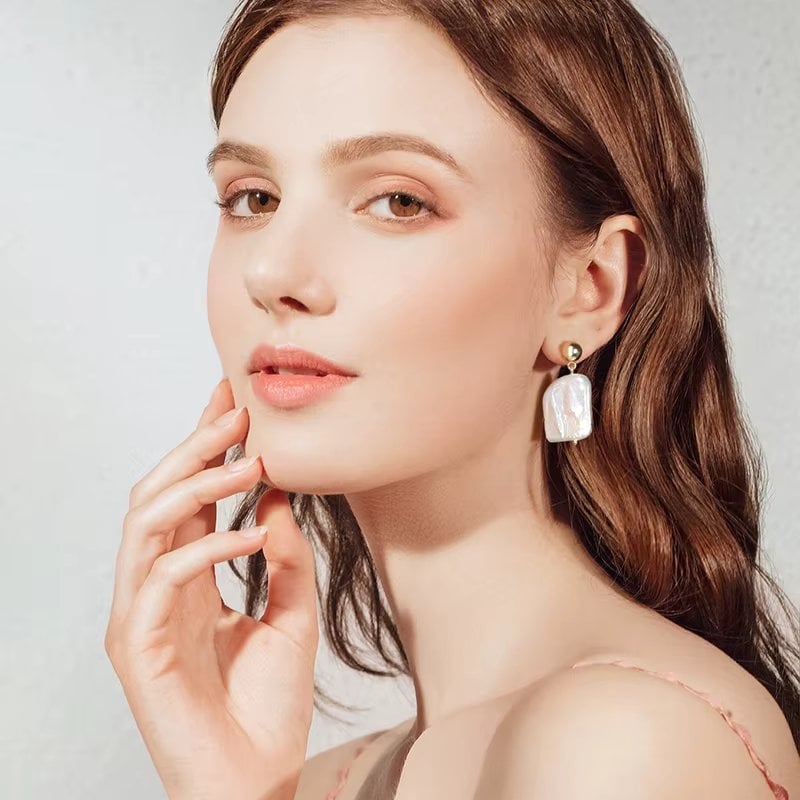 Cercei argint 925, JW1736, model perla neregulata, placati cu rodiu - poza 3