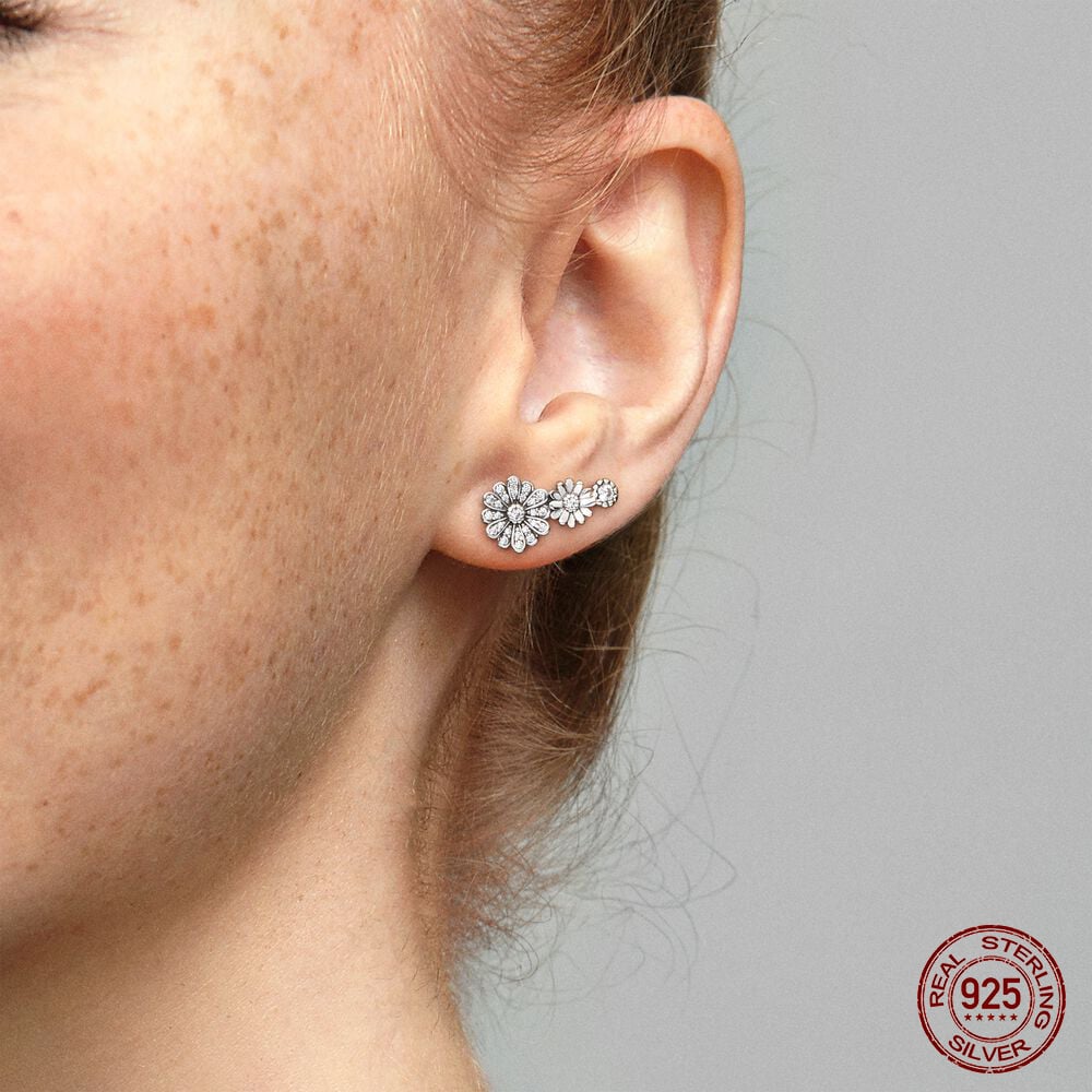Cercei argint 925, JW497, model flori cu zirconiu, placati cu rodiu - poza 2