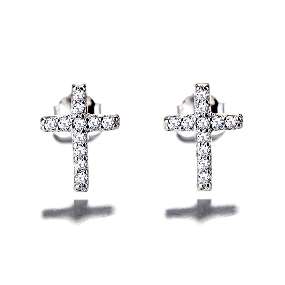 Cercei argint 925, JW690, model cruce, placati cu rodiu