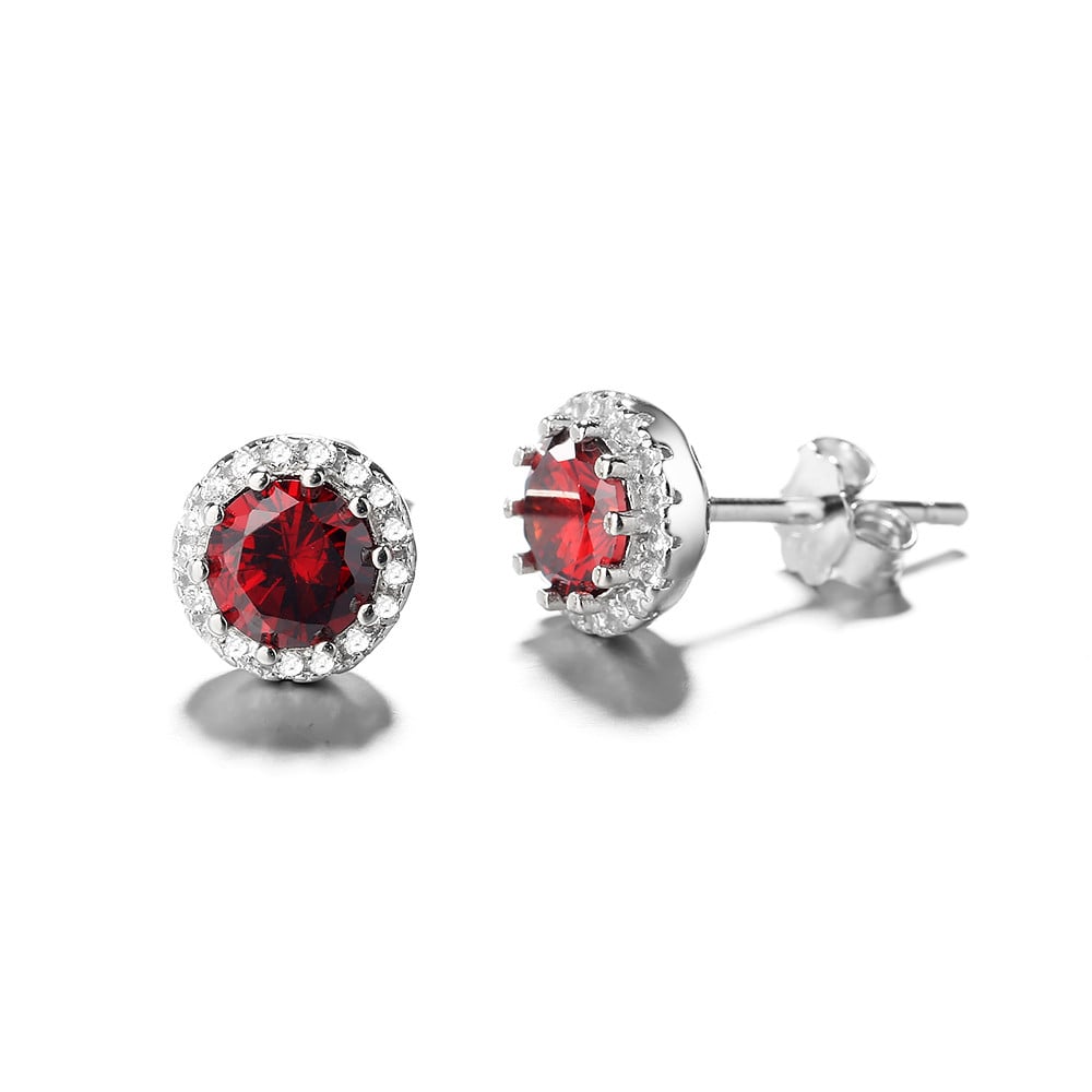 Cercei argint 925, JW785, model zirconiu rosu, placati cu rodiu - poza 1