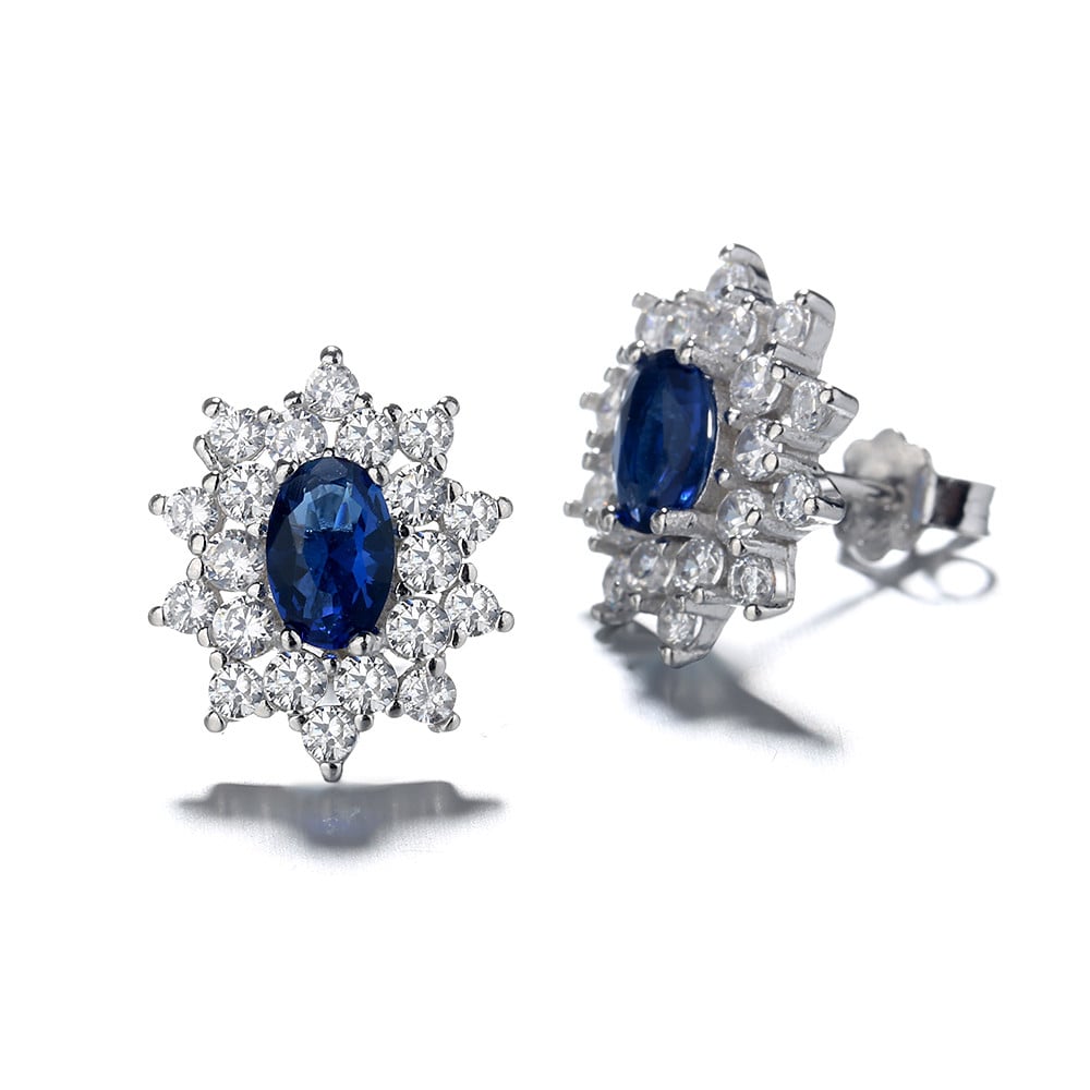 Cercei argint 925, JW793, model elegant albastru inchis, placati cu rodiu - poza 1