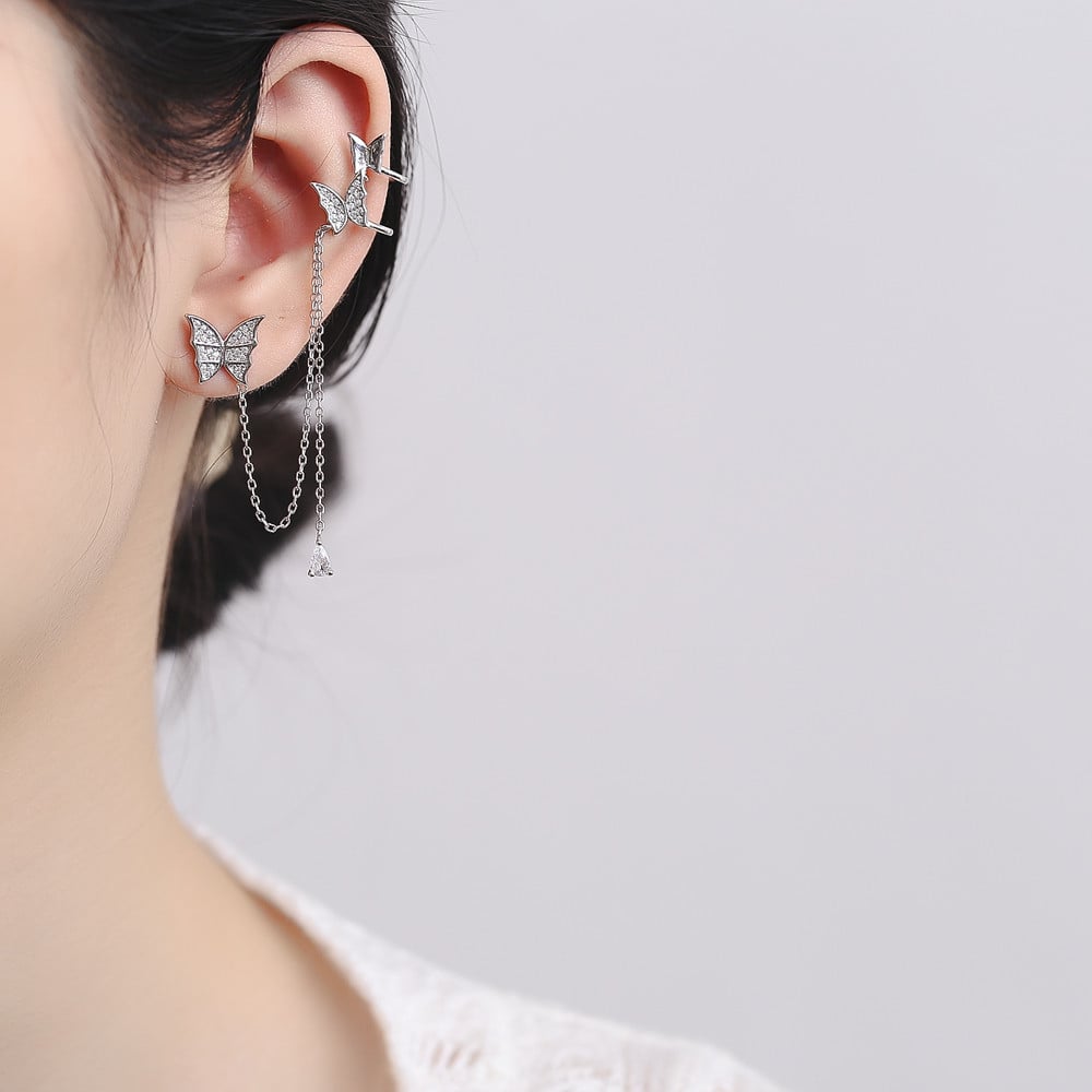 Cercei argint 925, JW808, model fluture, placati cu rodiu - poza 2