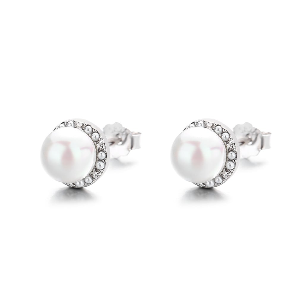 Cercei argint 925, JW824, model cu perla, placati cu rodiu - poza 1