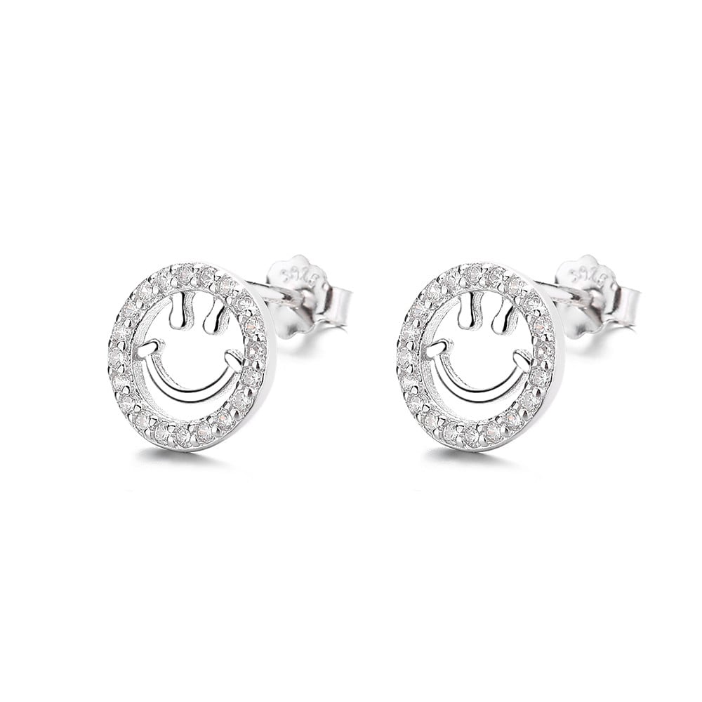 Cercei argint 925, JW825, model smiley face, placati cu rodiu - poza 1