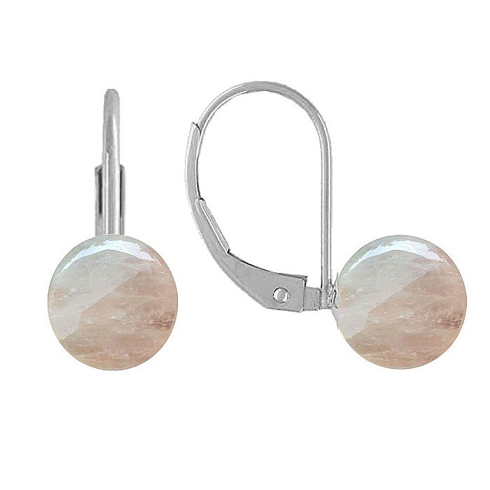 Cercei Argint Clasici si Pietre Semipretioase Naturale de Cuart Roz de 10 mm