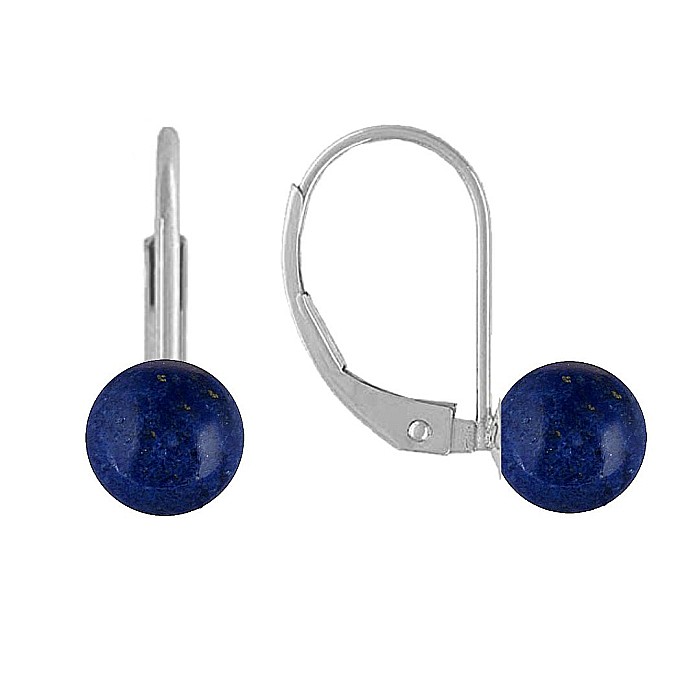 Cercei Argint Clasici si Pietre Semipretioase Naturale de Lapis Lazuli de 8 mm