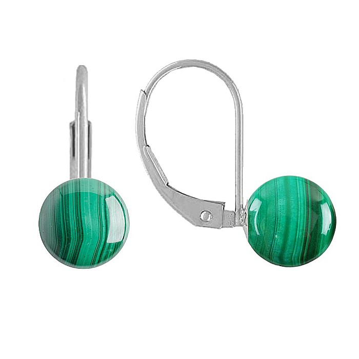 Cercei Argint Clasici si Pietre Semipretioase Naturale de Malachit de 10 mm