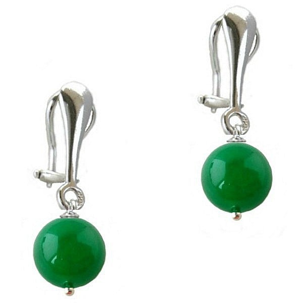 Cercei Argint Clips cu Jad Natural Malesian de 10 mm