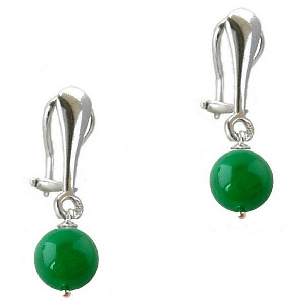 Cercei Argint Clips cu Jad Natural Malesian de 8 mm