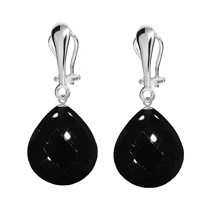 Cercei Argint, Tip Clips, cu Pietre Semipretioase Naturale de Obsidian Fatetat