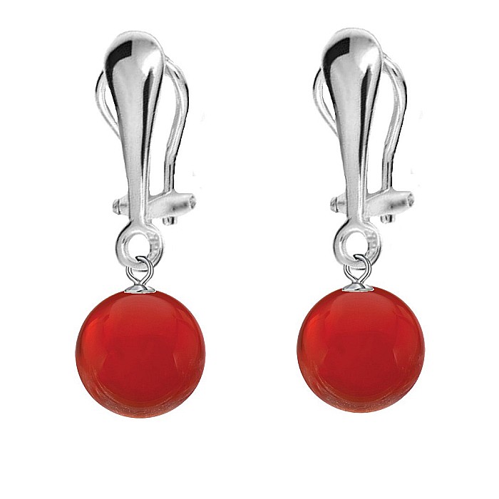 Cercei Argint, Tip Clipsuri, cu Pietre Semipretioase Naturale de Carneol de 10 mm