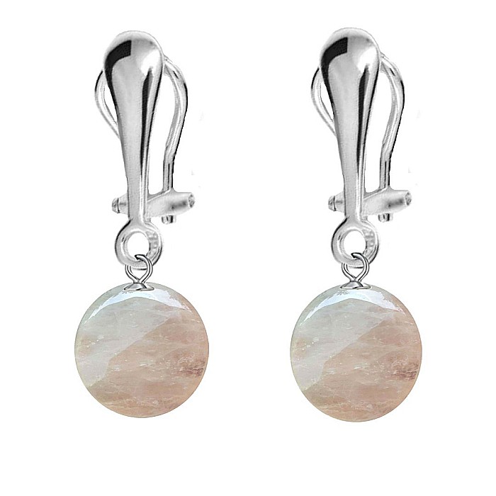 Cercei Argint, Tip Clipsuri, cu Pietre Semipretioase Naturale de Cuart Roz de 10 mm