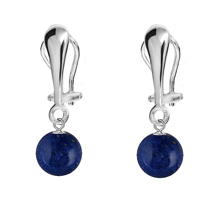Cercei Argint, Tip Clipsuri, cu Pietre Semipretioase Naturale de Lapis Lazuli de 8 mm