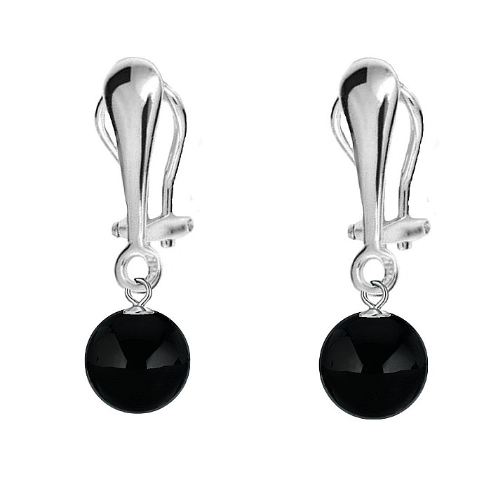 Cercei Argint, Tip Clipsuri, cu Pietre Semipretioase Naturale de Onix de 8 mm
