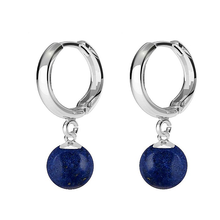 Cercei Argint, Tip Creole, cu Pietre Semipretioase Naturale de Lapis Lazuli de 8 mm