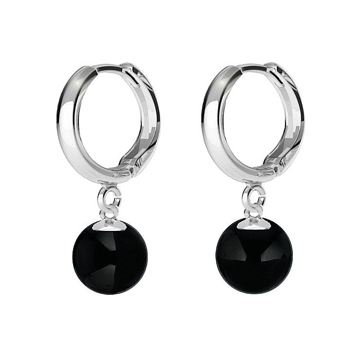 Cercei Argint, Tip Creole, cu Pietre Semipretioase Naturale de Onix de 8 mm