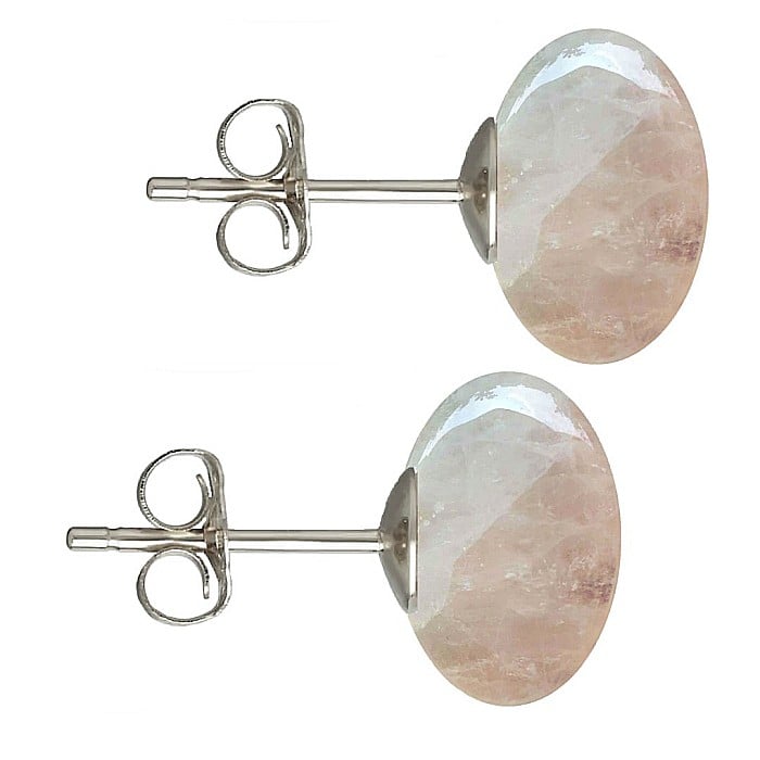 Cercei Argint, Tip Surub, cu Pietre Semipretioase Naturale de Cuart Roz de 12 mm
