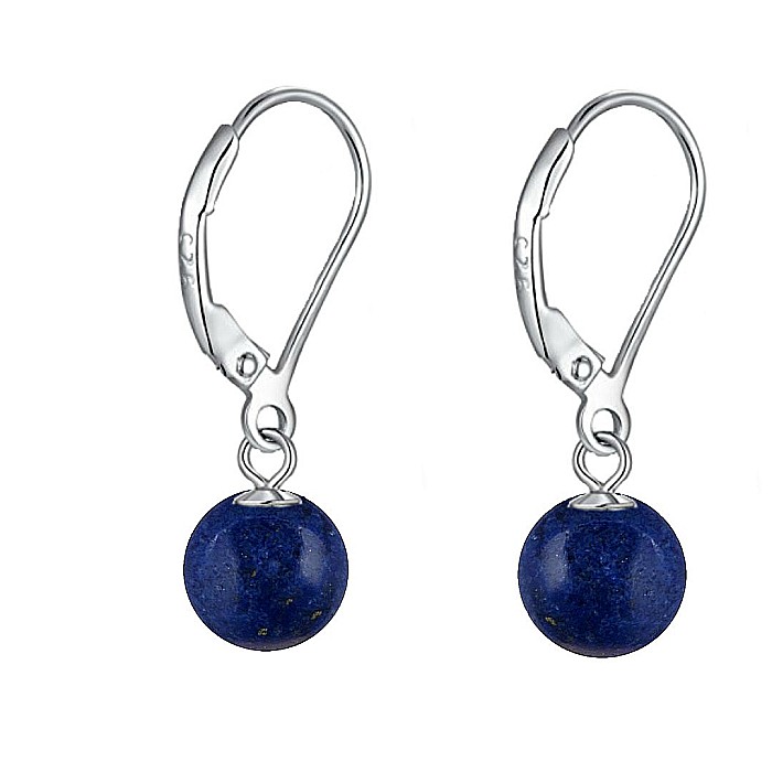 Cercei Argint, Tortita Inchisa, cu Pietre Semipretioase Naturale de Lapis Lazuli de 8 mm