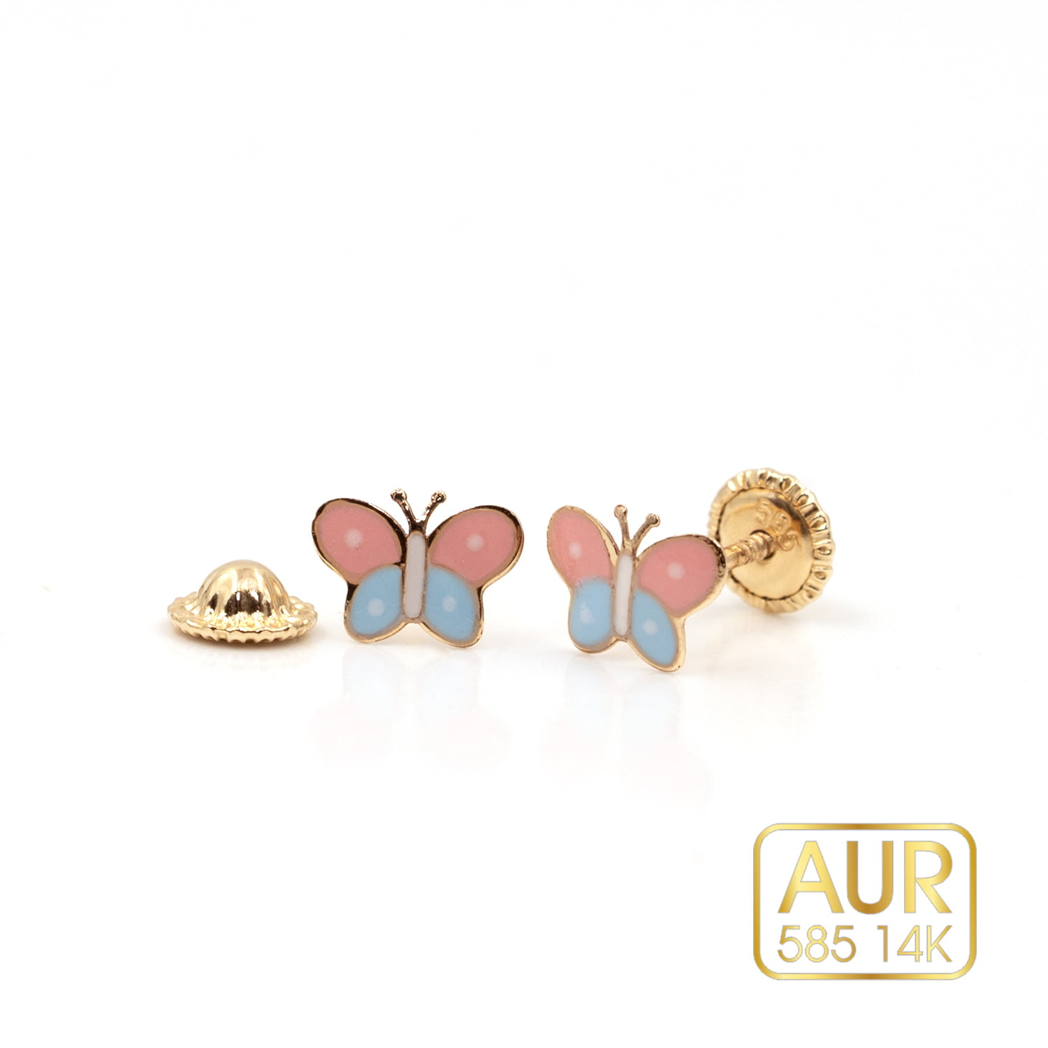 Cercei Aur 14K bebe/copii - Model "Fluturasi colorati" cu surub