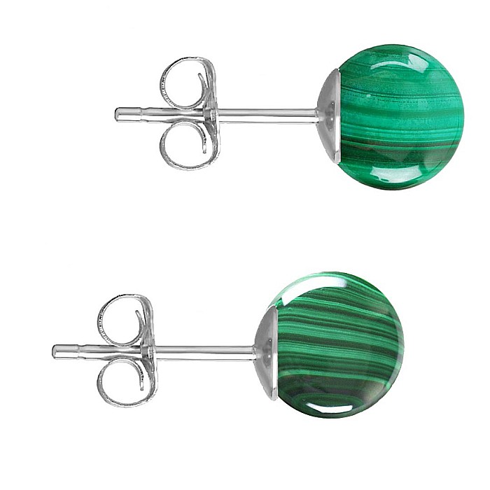Cercei Aur Alb de 14 karate, Tip Surub, cu Pietre Semipretioase Naturale de Malachit de 8 mm
