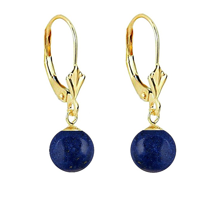 Cercei Aur Galben de 14 karate cu Tortita Model Lalea si Pietre Semipretioase Naturale de Lapis Lazuli de 8 mm