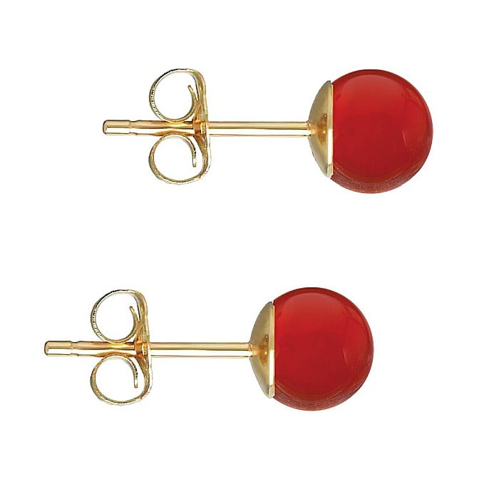 Cercei Aur Galben de 14 karate, Tip Surub, cu Pietre Semipretioase Naturale de Carneol de 6 mm